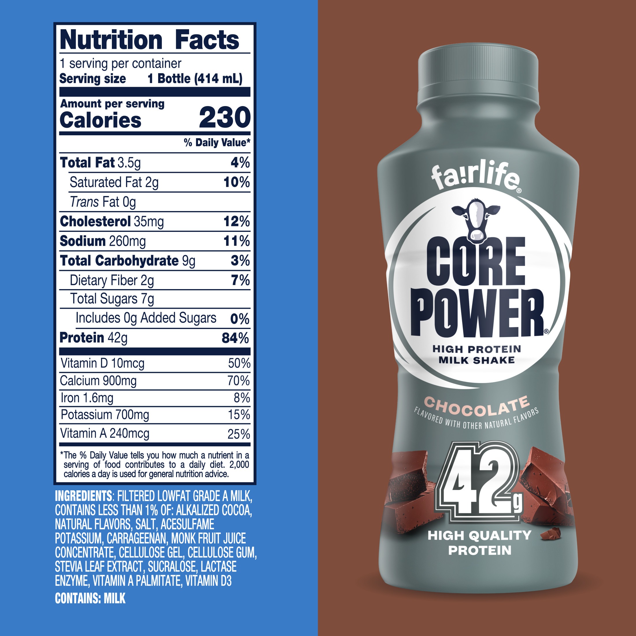 Core Power High Protein Shake, Chocolate, 42g Bottle, 14 fl oz - Image 3