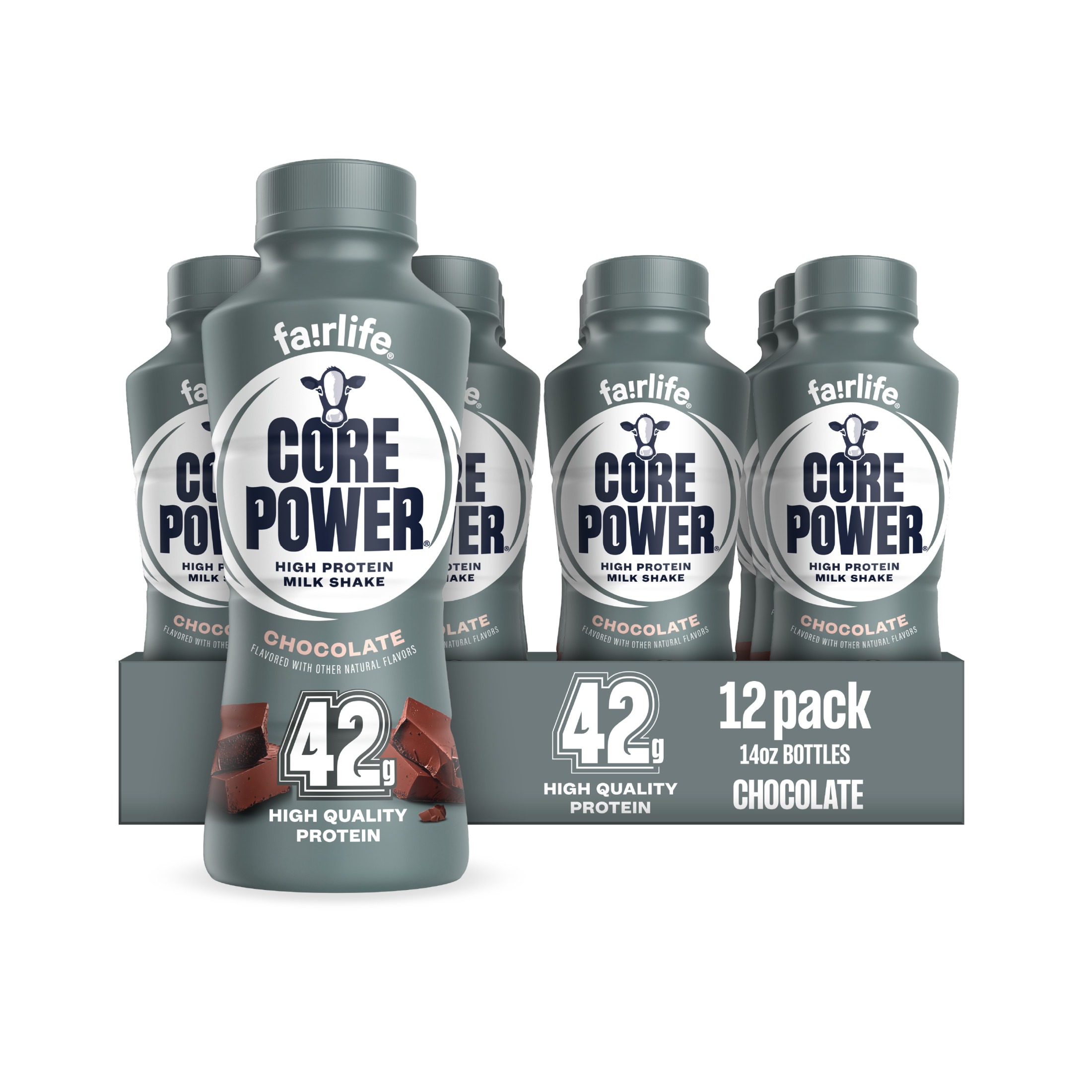 Core Power High Protein Shake, Chocolate, 42g Bottle, 14oz, 12 Pack