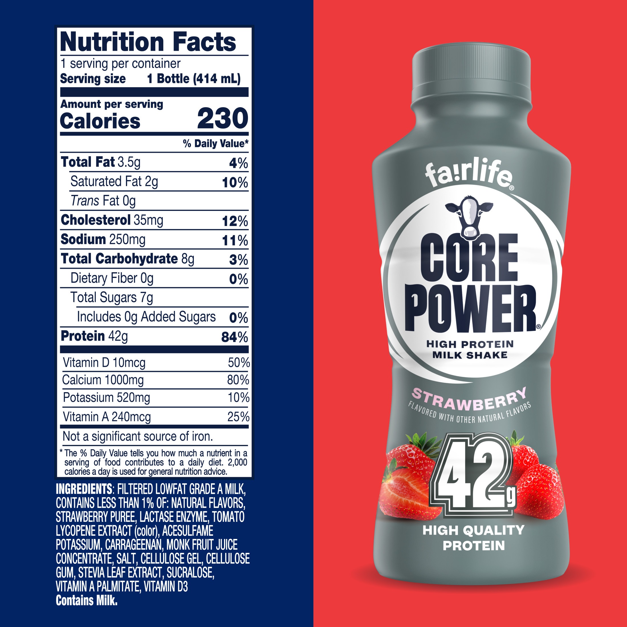 Core Power High Protein Shake, Strawberry, 42g Bottle, 14 fl oz - Image 3